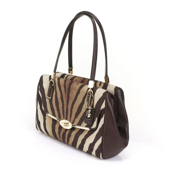 NWT Coach Zebra Animal Print Two Way Satchel in Brown ELEGANT!! - Picture 6 of 13